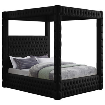 Royal Velvet Upholstered Bed, Black, Queen