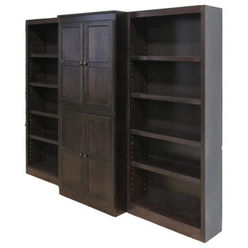 Traditional 72" Tall 15-Shelf Wood Bookcase Wall with Doors in Espresso