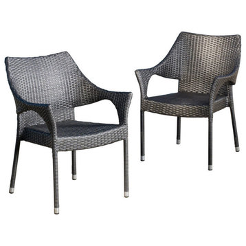 GDF Studio Alameda Outdoor Gray Wicker Chairs, Set of 2