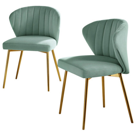 Milia Modern Audrey Velvet Dining Chair with Metal Legs Set of 2, Sage