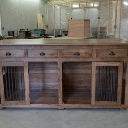 XL Double Kennel with Drawers in solid hickory lumber - Dog Kennels And Crates