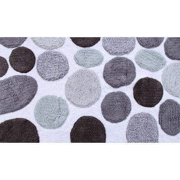 Anti-Skid Machine Washable Cotton Pebble Stones Bath Rug, Gray, 34" X 21"