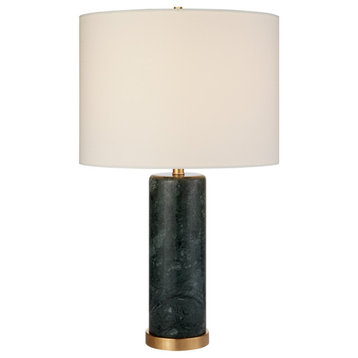 Cliff Table Lamp in Green Marble with Linen Shade