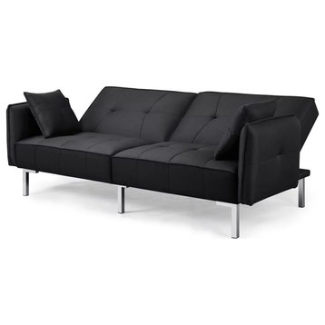 Modern Futon, Chrome Legs With Tufted Seat & Adjustable Back