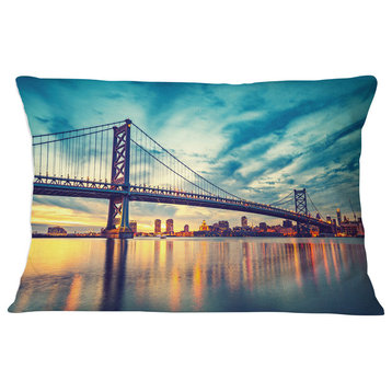Ben Franklin Bridge in Philadelphia Cityscape Throw Pillow, 12"x20"