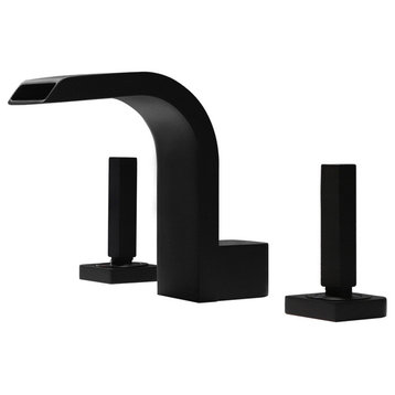 Widespread Waterfall Spout Deck Mounted Bathroom Sink Faucet Double Handle, Black