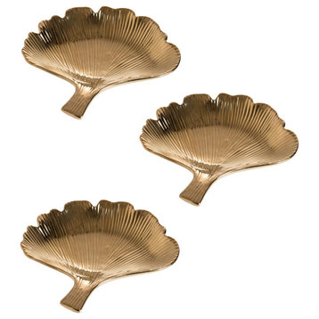 Set Of 3 Gingko Leaf Plate 8x8x1.5", Gold