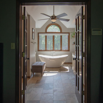 Traditional Style Master Bathroom with Stand Alone Soaking Tub