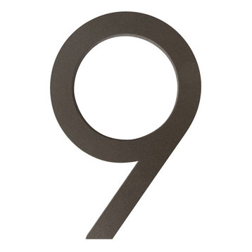 Modern Font House Number, Bronze, 4", Number 9, Modern Font