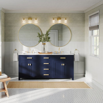 The Savoy Bathroom Vanity, Monarch Blue, 72", Double, With Mirror, Without Faucets, Freestanding