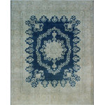 Noori Rug - Fine Vintage Distressed Oni Blue and Beige Rug, 9'9x12'4 - Hand-knotted by skilled artisans and weavers, this wool rug updates a traditional medallion design with a blue field and pronounced abrash. Because of each rug's handmade nature, no two are exactly alike, and quantities are limited. To extend the life of this rug, we recommend to always use a rug pad. Professional cleaning only.
