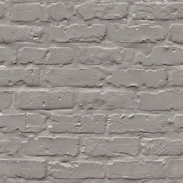 Faux Brick Wallpaper, Gray, Double Roll