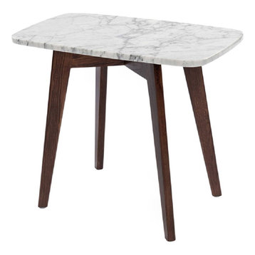 Cima 12" x 21" Rectangular Carrara White Marble Side Table with Walnut Legs