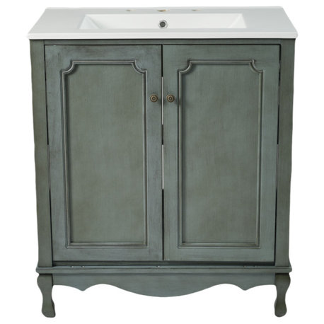 GDF Studio 30" Vintage Bathroom Vanity With Ceramic Sink, Antique Blue