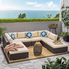 GDF Studio Emma Outdoor 6 Seater Wicker Sofa Set With Frame and Cushions, Multib