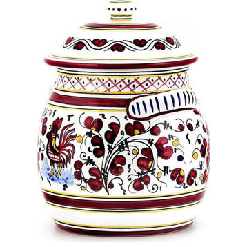 Biscotti Jar Vase Deruta Majolica Orvieto Rooster Red Ceramic