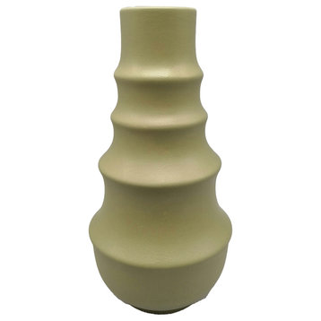 Cer,11",ring Pattern Vase,olive