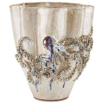 Currey & Company 1200-0541 Octopus Medium Vase in Cream/Reactive Blue