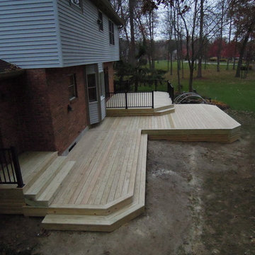 Treated Lumber patio deck with Aluminum railing and wood skirting, Loveland OH