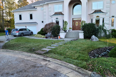 This is an example of a mid-sized contemporary front yard stone walkway in Other.
