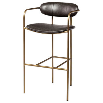 Parker Brown Faux-Leather Seat with Gold Metal Frame Bar Stool