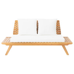 Kailee Outdoor Wooden Loveseat With Cushions Transitional Outdoor Loveseats by GDFStudio Houzz