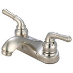 Olympia Faucets - Accent Two Handle Bathroom Faucet, PVD Brushed Nickel - Two Handle Lavatory Faucet Lever Handles 4-1/8" Reach, 1-3/4" From Deck to Aerator Washerless Cartridge Operation 3-Hole 4" Installation With 1.5 GPM Flow Rate