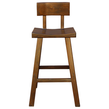 Quality Handmade Solid Wood Brown Color Tall A Shape Bar Stool With Back