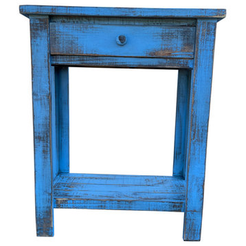 Small Accent Table With Drawer, Blue
