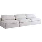 Meridian Furniture - Serene Linen Textured Fabric Deluxe Comfort 3-Piece Modular Sofa, Cream - There's lots to love about the Serene linen textured deluxe cloud-like comfort modular collection, and this piece is not an exception. The soft cream linen textured fabric is cozy and sleek to the touch while the overstuffed down/feather cushions provide gentle support so you can relax and unwind like a VIP. Customize your seating with this modular set by adding the pieces you like most. Latches under each piece make it easy to snap them into position for a look that's modern yet welcoming.