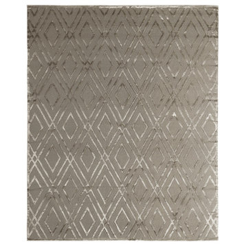 Metro Velvet Hand-Knotted Wool and Viscose Light Beige Area Rug, 9'x12'