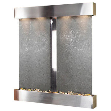 Aspen Falls Wall Fountain, Stainless Steel, Black Featherstone, Square Frame