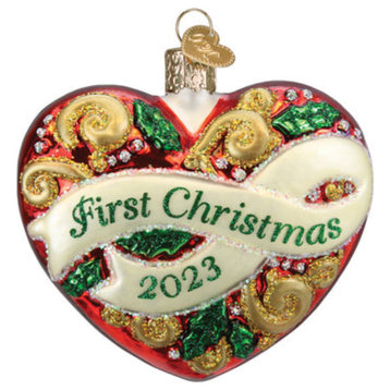 Old World Christmas 2023 First Christmas Heart Blown Glass Holiday Tree Ornament