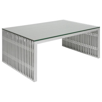 Amici Rectangular Stainless Steel Coffee Table with Tempered Glass Top