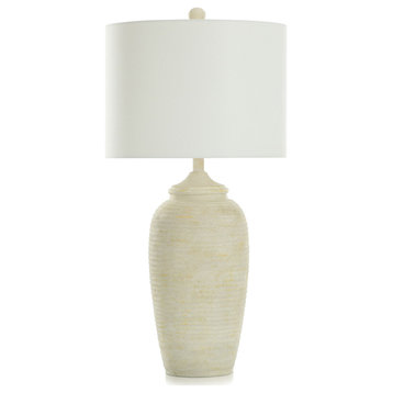 Charlotte Cream Polyresin Table Lamp Textured Finish Off-White Linen