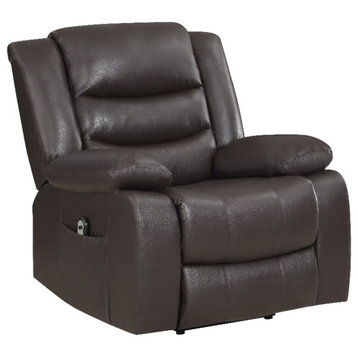 Pemberly Row Contemporary Faux Leather Power Lift Chair in Dark Brown