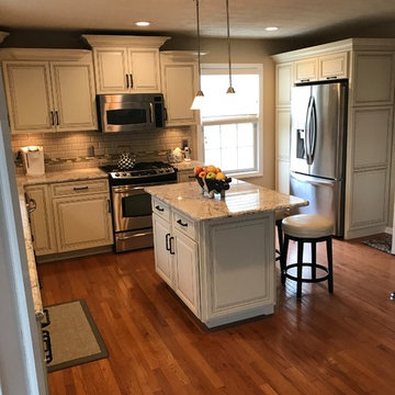 cabinet refacing---antique white kitchen with glazing