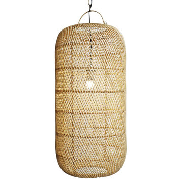 Raw Wicker Cylinder Lantern Medium