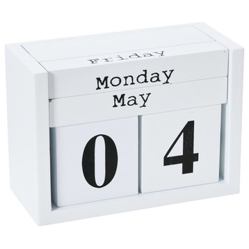 Wooden Perpetual Desk Block Calendar with Day and Month, White