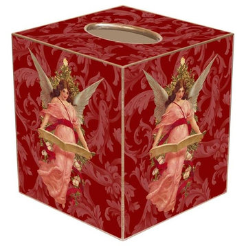 TB2422 - Christmas Angel on Red Scroll Tissue Box Cover