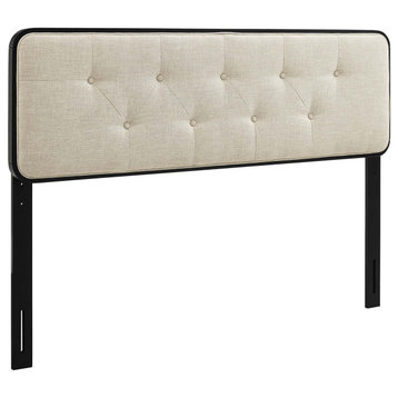 Collins Tufted King Fabric and Wood Headboard, Black/Beige