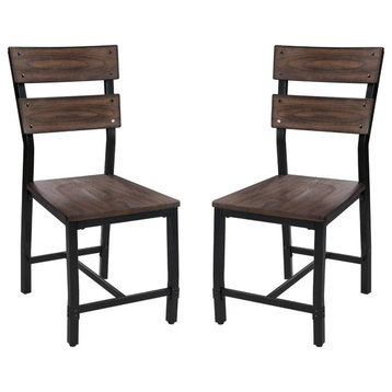 Set of 2 Wood Side Chair, Oak/Black Finish