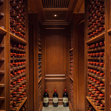 Vineyard inspired light mahogany wine cellar Franklin Lakes, NJ