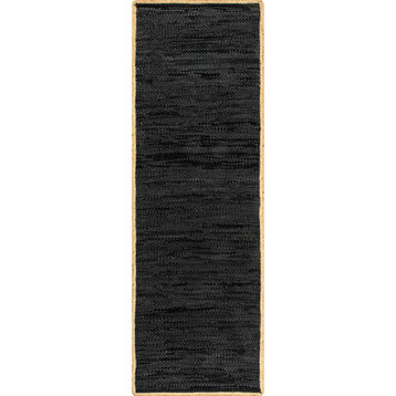 nuLOOM Hand Woven Leather, Jute & Sisal Brigitta Area Rug, Black, 2'x6'