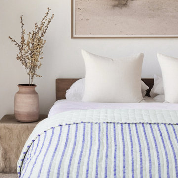 Handmade Blue White Striped Pick Stitch Cotton Quilt