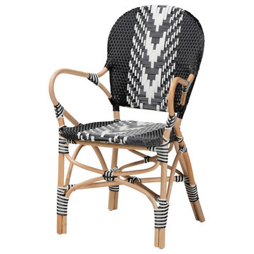 Modern 2-Tone Black and White Weaving, Natural Rattan Indoor Dining Chair