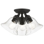 Livex Lighting - Moreland 3 Light Black Large Semi-Flush - Whether it's style or practical lighting, this flush mount is the perfect addition to your bathroom, kitchen, hallway or bedroom. This three-light fixture from the Moreland Collection features clear hand-blown glass shades and is shown in a black finish. The clean graceful lines of the canopy complement the shades, creating an understated look that works well in most decors. Classic elegance combines with contemporary appeal to enhance any home in style.