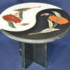 Floral Black and White Marble Inlay Table