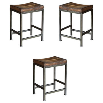 Home Square 24" Counter Stool in Dark Walnut and Brushed Steel - Set of 3