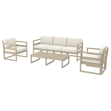 Mykonos 5 Person Lounge Set Taupe With Acrylic Fabric Natural Cushion
